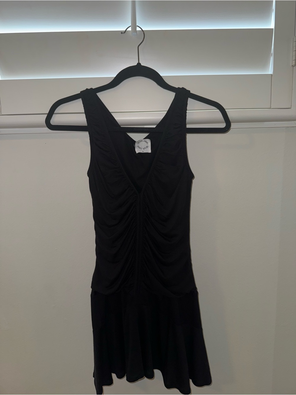 With Jean Black Ruched V-Neck Mini Dress